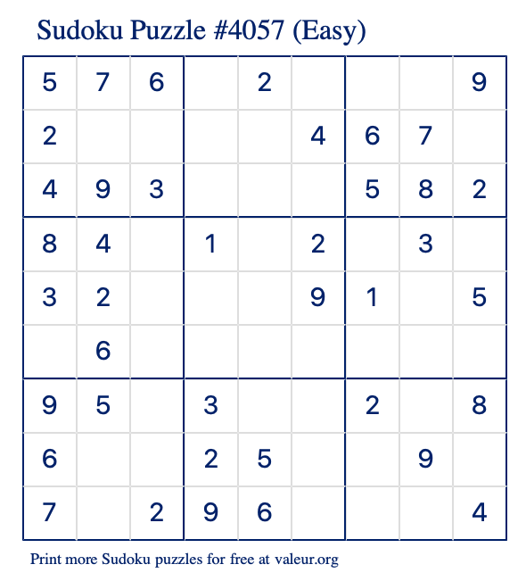 Free Printable Easy Sudoku Puzzle number 4057