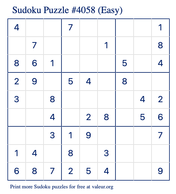 Free Printable Easy Sudoku Puzzle number 4058