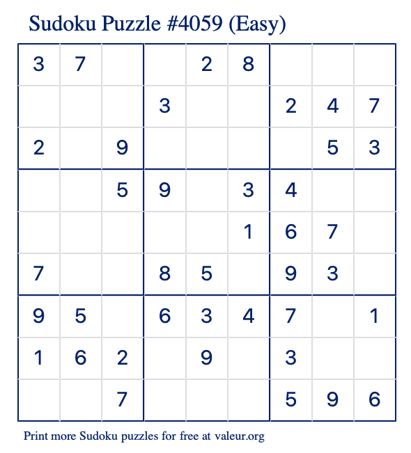 Free Printable Easy Sudoku Puzzle number 4059