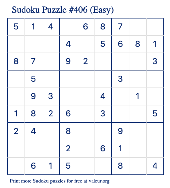 Free Printable Easy Sudoku Puzzle number 406
