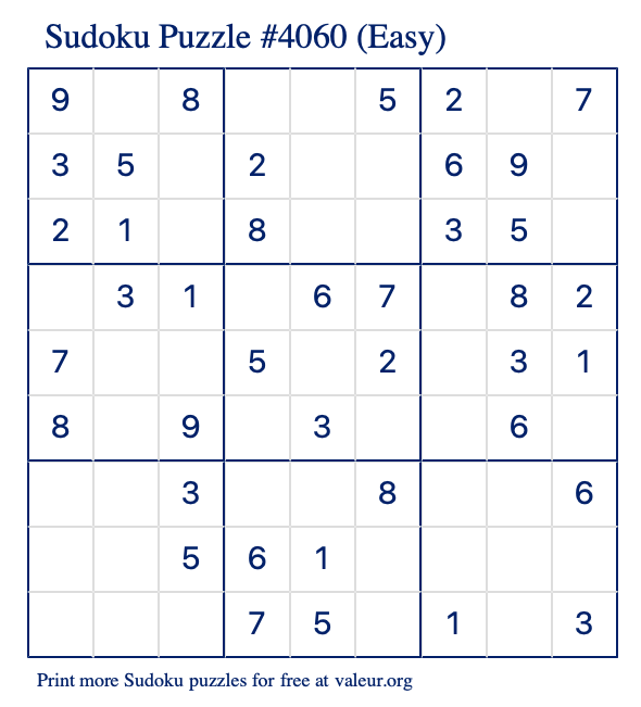 Free Printable Easy Sudoku Puzzle number 4060