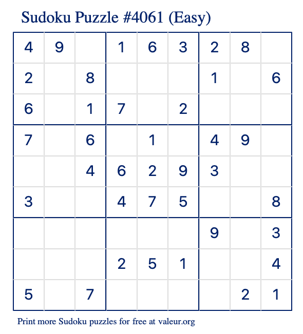 Free Printable Easy Sudoku Puzzle number 4061