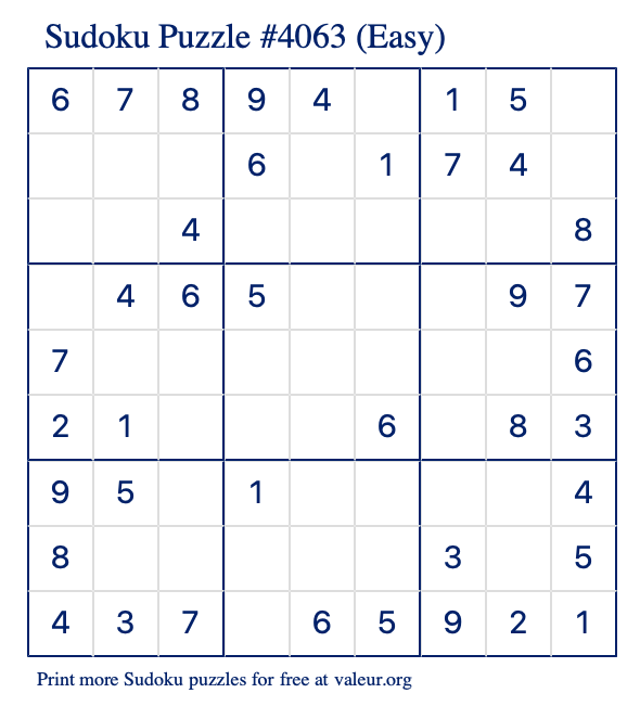 Free Printable Easy Sudoku Puzzle number 4063
