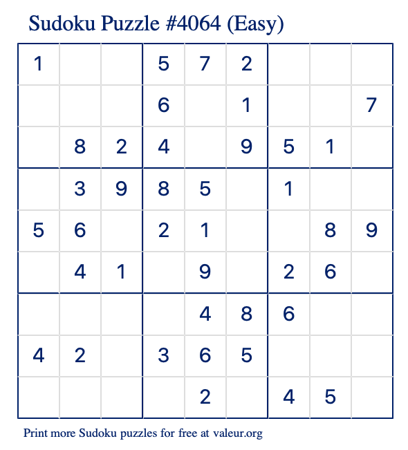 Free Printable Easy Sudoku Puzzle number 4064