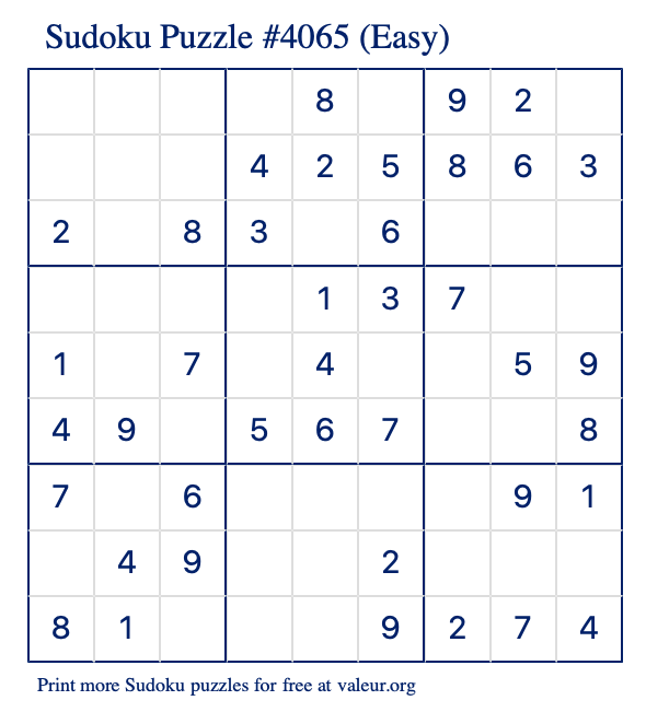 Free Printable Easy Sudoku Puzzle number 4065