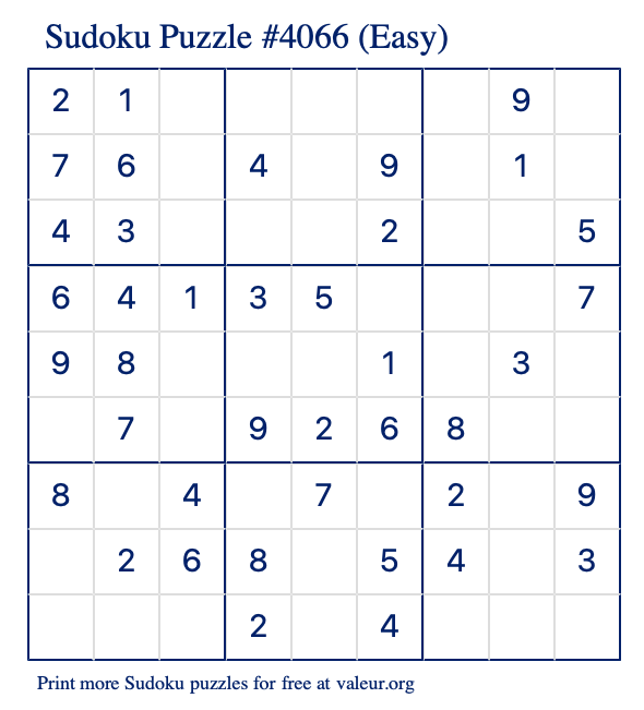 Free Printable Easy Sudoku Puzzle number 4066