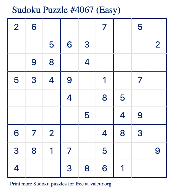 Free Printable Easy Sudoku Puzzle number 4067
