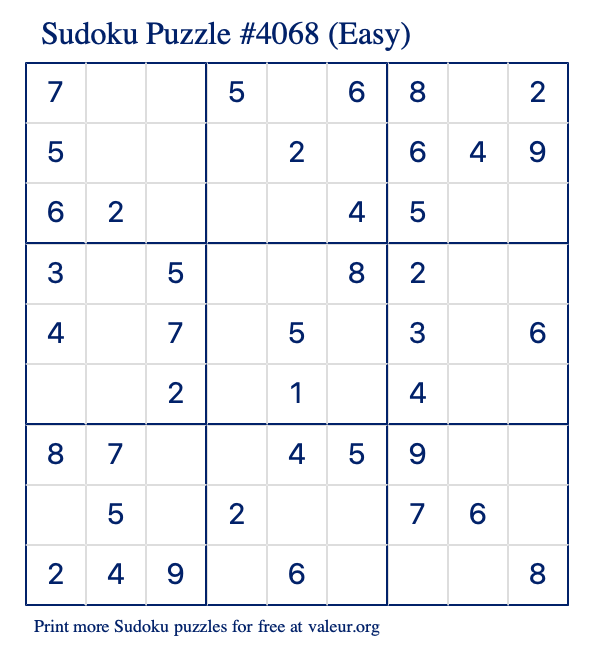 Free Printable Easy Sudoku Puzzle number 4068