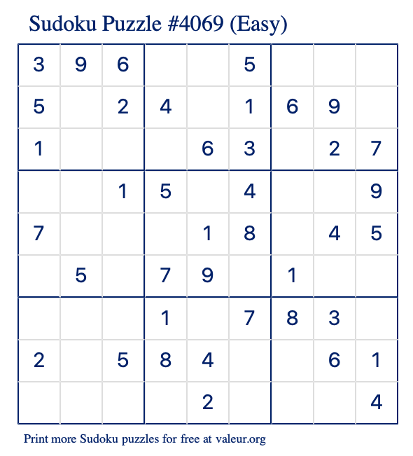 Free Printable Easy Sudoku Puzzle number 4069