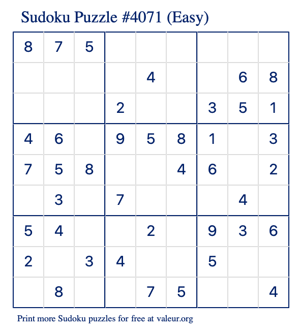 Free Printable Easy Sudoku Puzzle number 4071