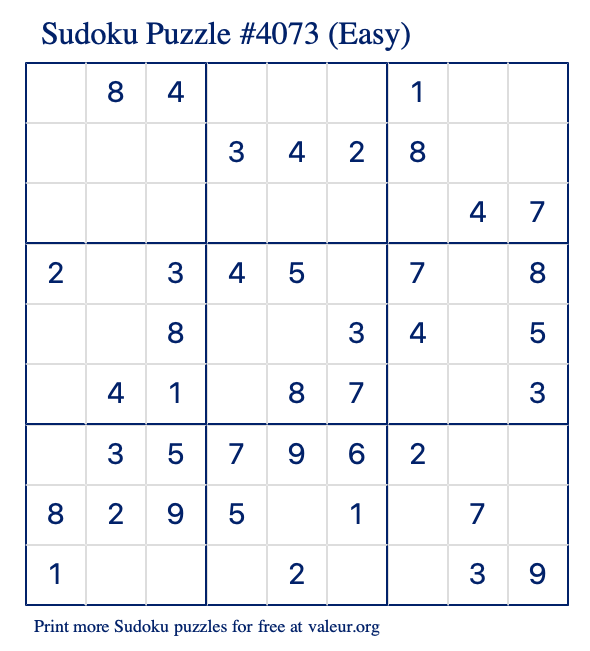 Free Printable Easy Sudoku Puzzle number 4073
