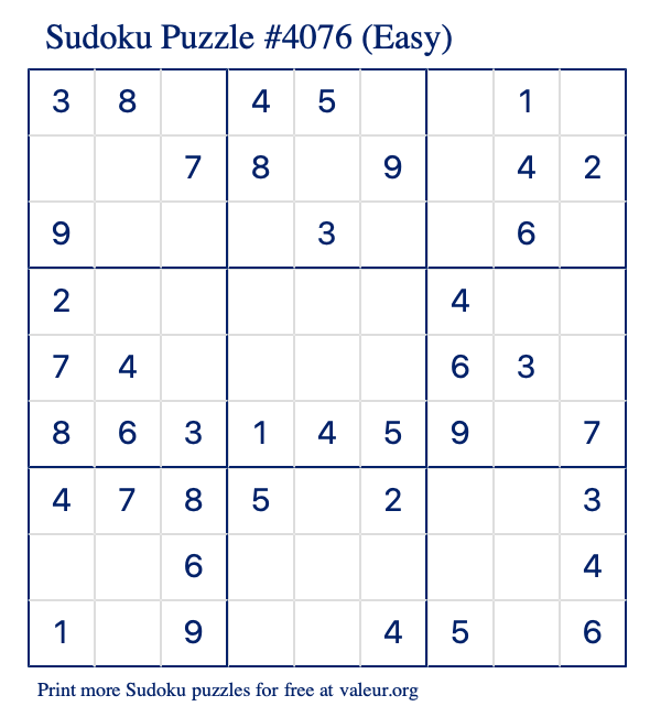 Free Printable Easy Sudoku Puzzle number 4076