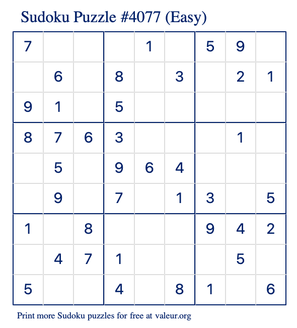 Free Printable Easy Sudoku Puzzle number 4077