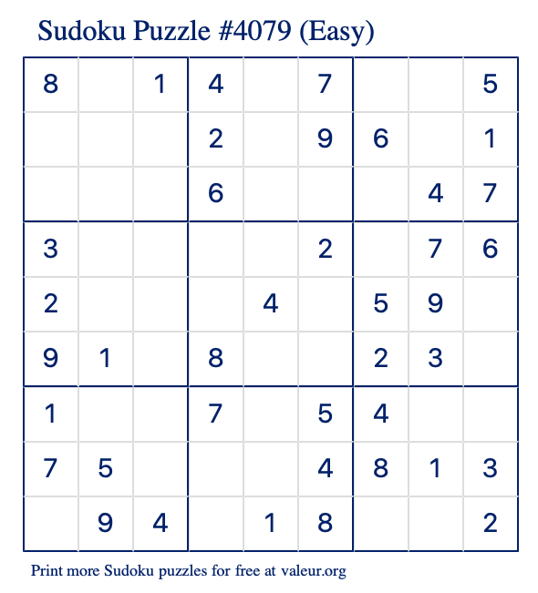 Free Printable Easy Sudoku Puzzle number 4079