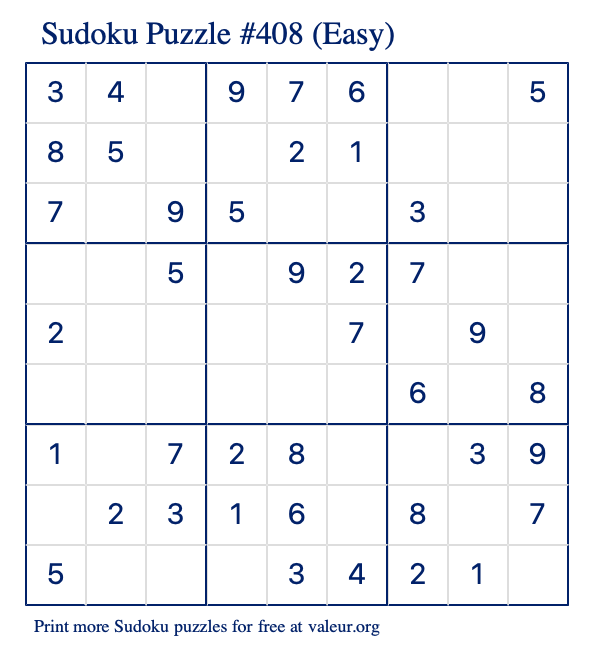 Free Printable Easy Sudoku Puzzle number 408
