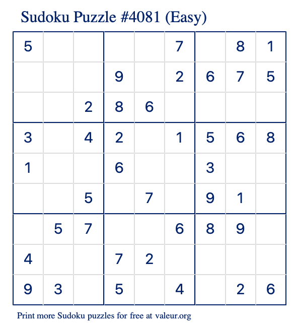 Free Printable Easy Sudoku Puzzle number 4081