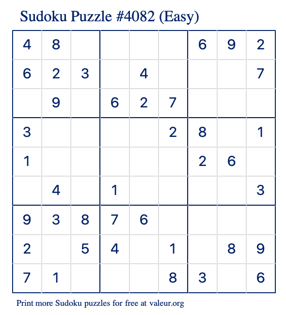 Free Printable Easy Sudoku Puzzle number 4082
