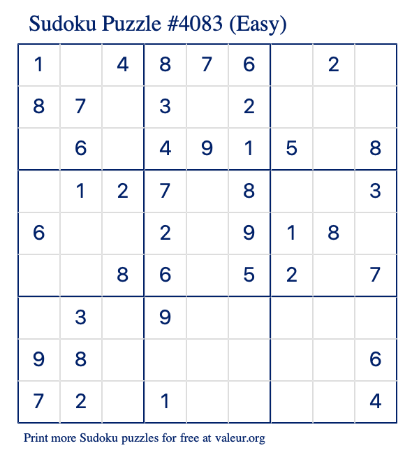 Free Printable Easy Sudoku Puzzle number 4083