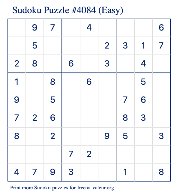 Free Printable Easy Sudoku Puzzle number 4084