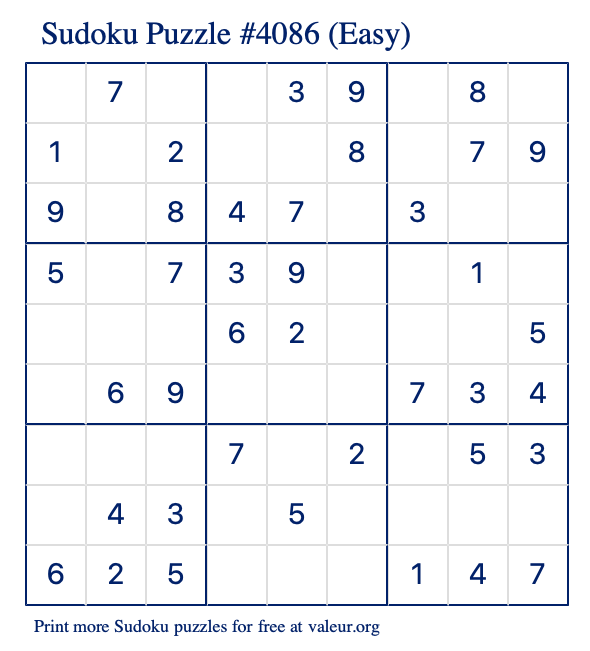 Free Printable Easy Sudoku Puzzle number 4086