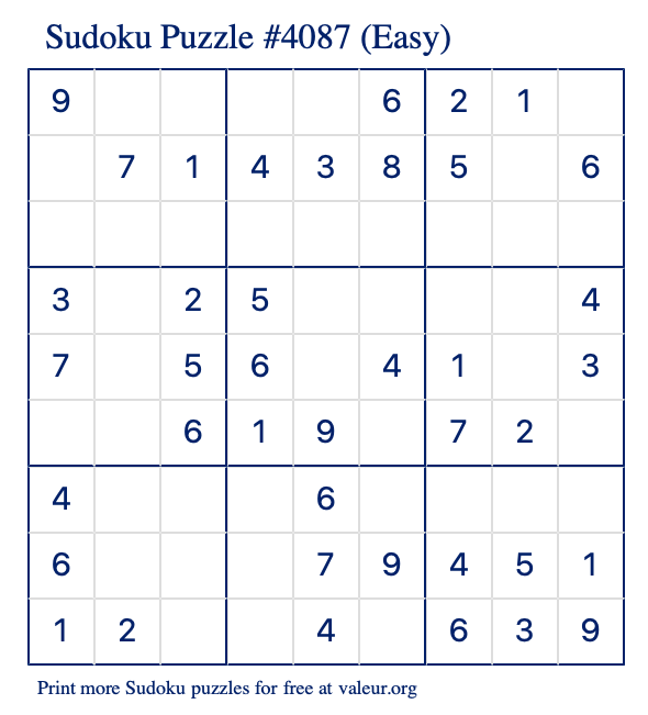 Free Printable Easy Sudoku Puzzle number 4087