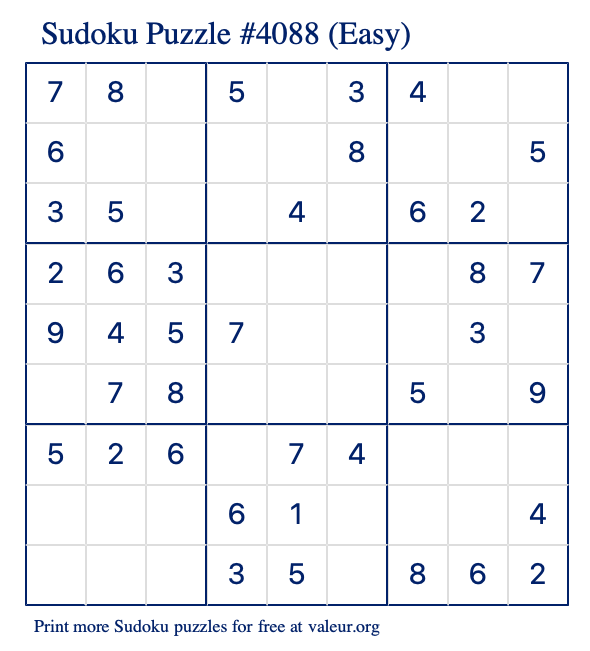Free Printable Easy Sudoku Puzzle number 4088