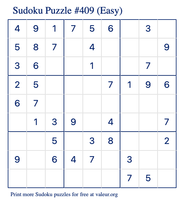Free Printable Easy Sudoku Puzzle number 409