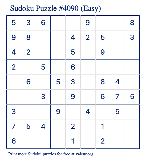 Free Printable Easy Sudoku Puzzle number 4090