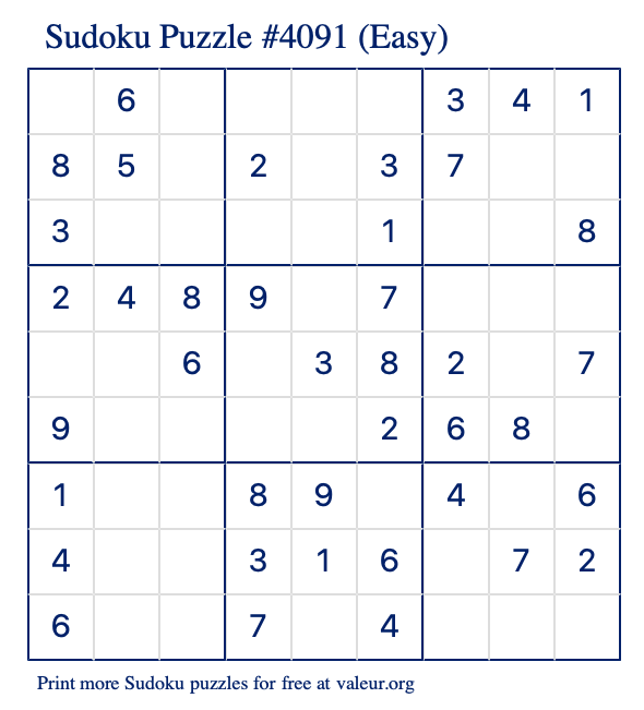 Free Printable Easy Sudoku Puzzle number 4091