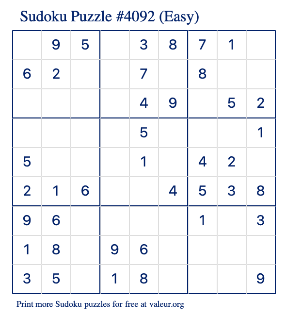 Free Printable Easy Sudoku Puzzle number 4092