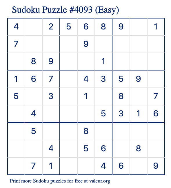 Free Printable Easy Sudoku Puzzle number 4093