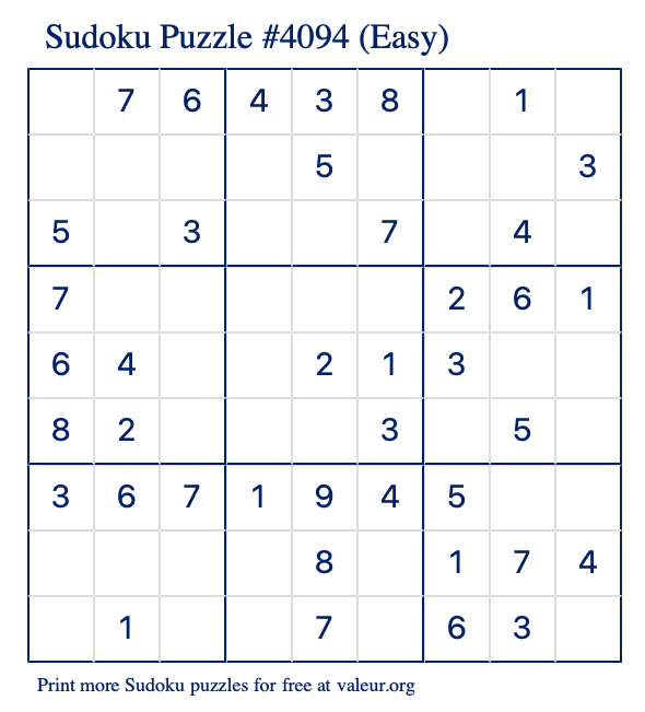Free Printable Easy Sudoku Puzzle number 4094