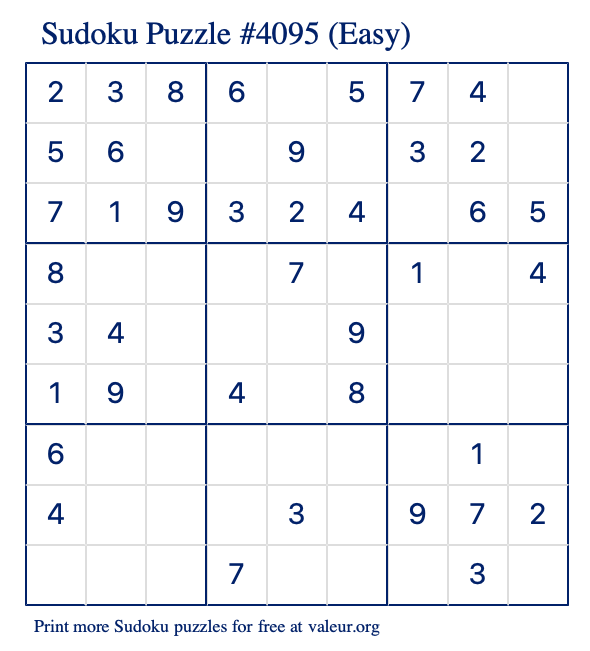 Free Printable Easy Sudoku Puzzle number 4095