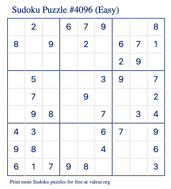 Free Printable Easy Sudoku Puzzle number 4096
