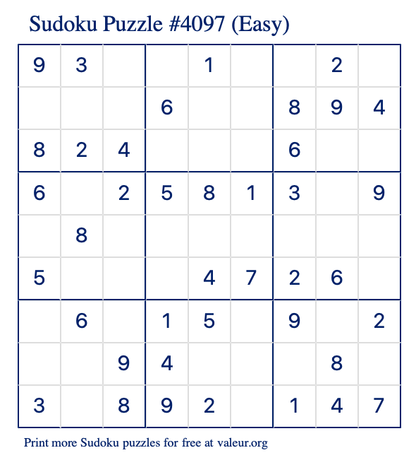 Free Printable Easy Sudoku Puzzle number 4097