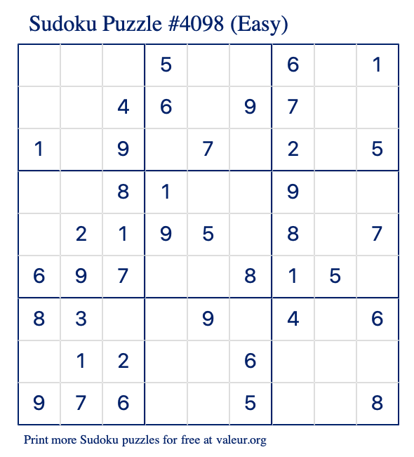 Free Printable Easy Sudoku Puzzle number 4098
