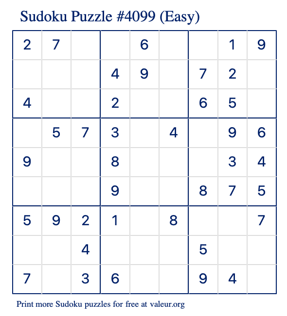 Free Printable Easy Sudoku Puzzle number 4099