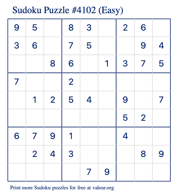 Free Printable Easy Sudoku Puzzle number 4102