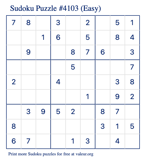 Free Printable Easy Sudoku Puzzle number 4103
