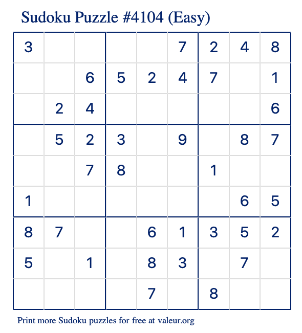 Free Printable Easy Sudoku Puzzle number 4104
