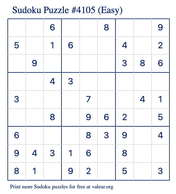 Free Printable Easy Sudoku Puzzle number 4105