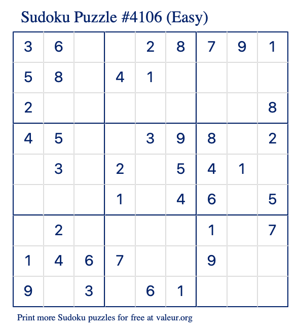 Free Printable Easy Sudoku Puzzle number 4106