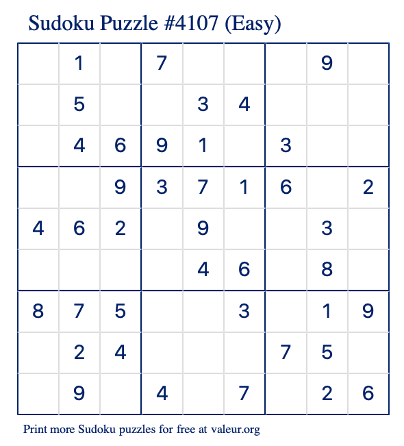 Free Printable Easy Sudoku Puzzle number 4107