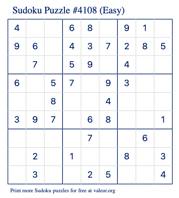 Free Printable Easy Sudoku Puzzle number 4108