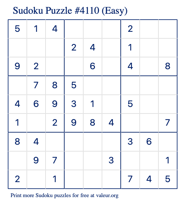 Free Printable Easy Sudoku Puzzle number 4110