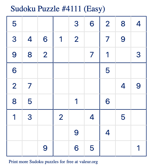 Free Printable Easy Sudoku Puzzle number 4111