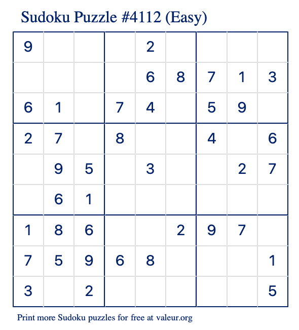 Free Printable Easy Sudoku Puzzle number 4112