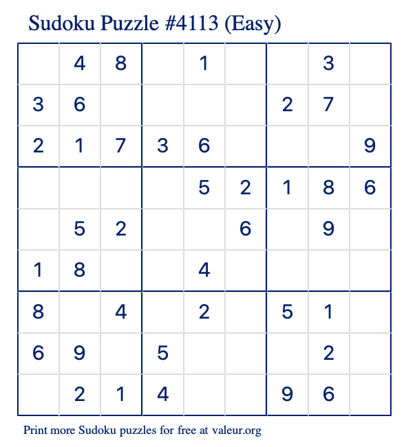 Free Printable Easy Sudoku Puzzle number 4113
