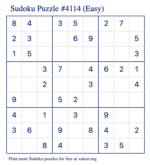Free Printable Easy Sudoku Puzzle number 4114