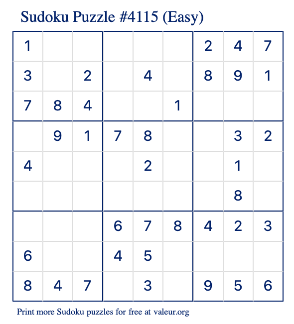 Free Printable Easy Sudoku Puzzle number 4115